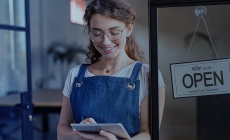 Young woman opening up her small business