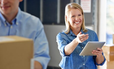 Woman working at business