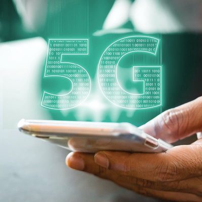 Cell phone with text 5G displayed on top