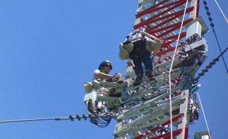 Working up a communications tower carrying out construction