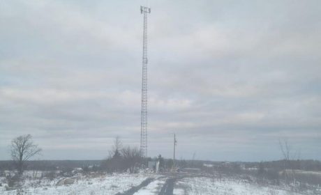 Communications tower in winter
