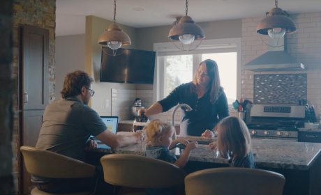 Family using internet at home in rural Canada