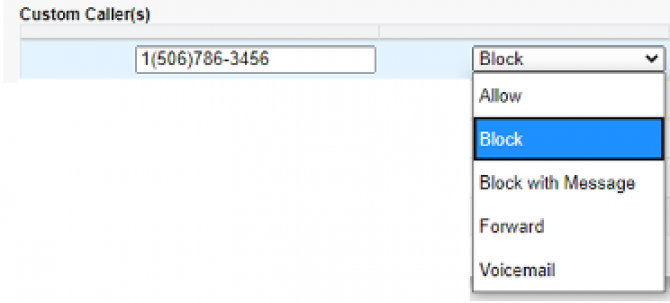 Xplornet Call Screening Modify Custom Callers Window