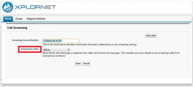 Xplornet Call Screening Window
