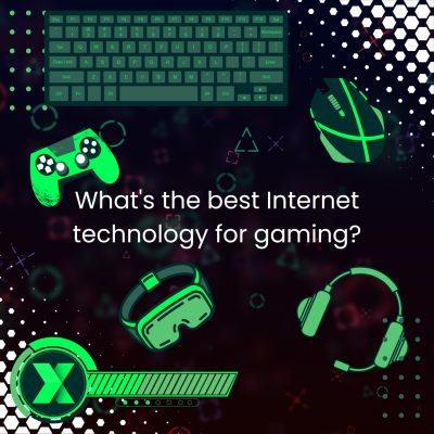 A gaming-themed graphic that says "what's the best Internet technology for gaming?"