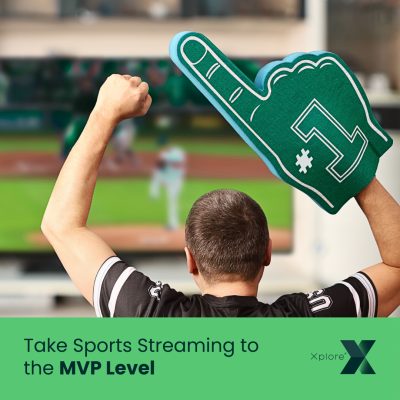 Graphic with a man watching baseball wearing a foam finger