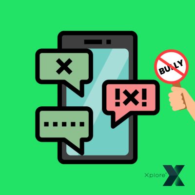 A graphic to depict cyber bulling with artwork of a smart phone and text message bubbles