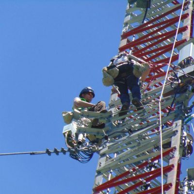 Working up a communications tower carrying out construction