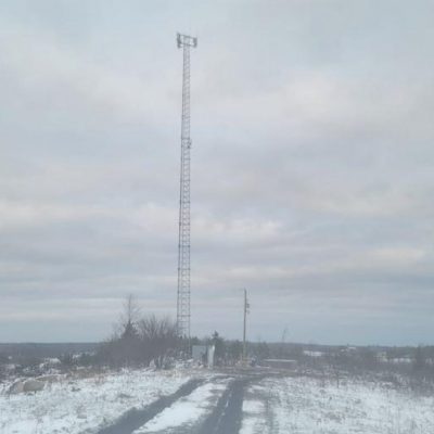 Communications tower in winter