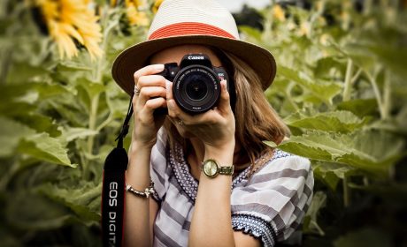 An image of a woman with a camera raised to her eye.