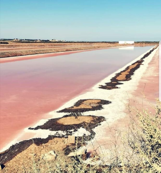 A photo of a pool of water on the salt flats in Portugal