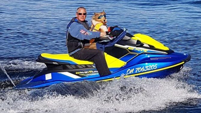 Dog and owner on jetski