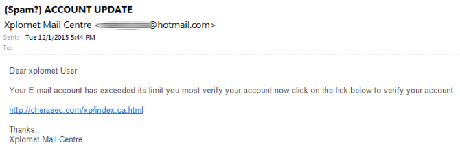 Phishing email example screenshot